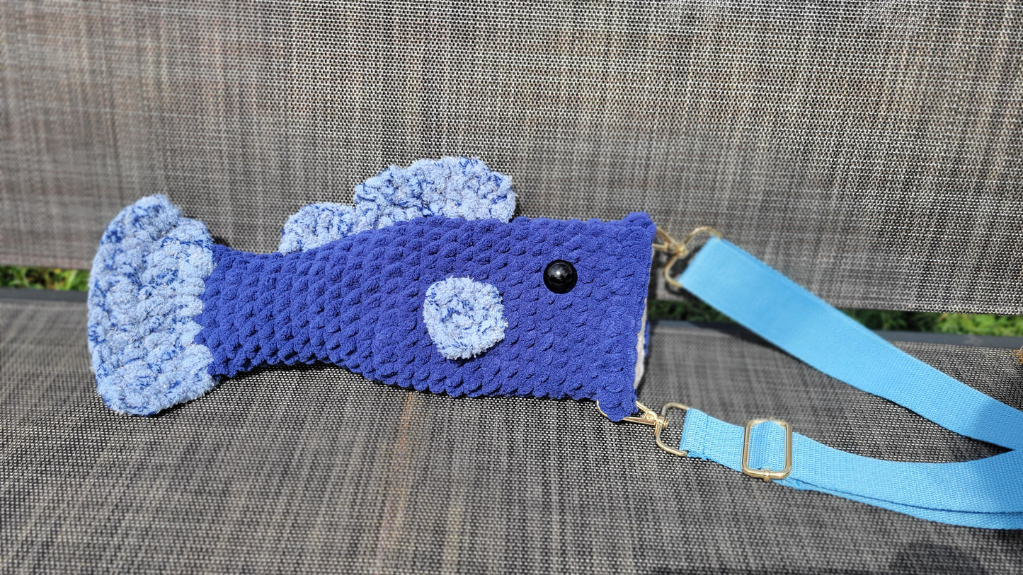 Crossbody Fish Bag - Blue & Blue Tweed