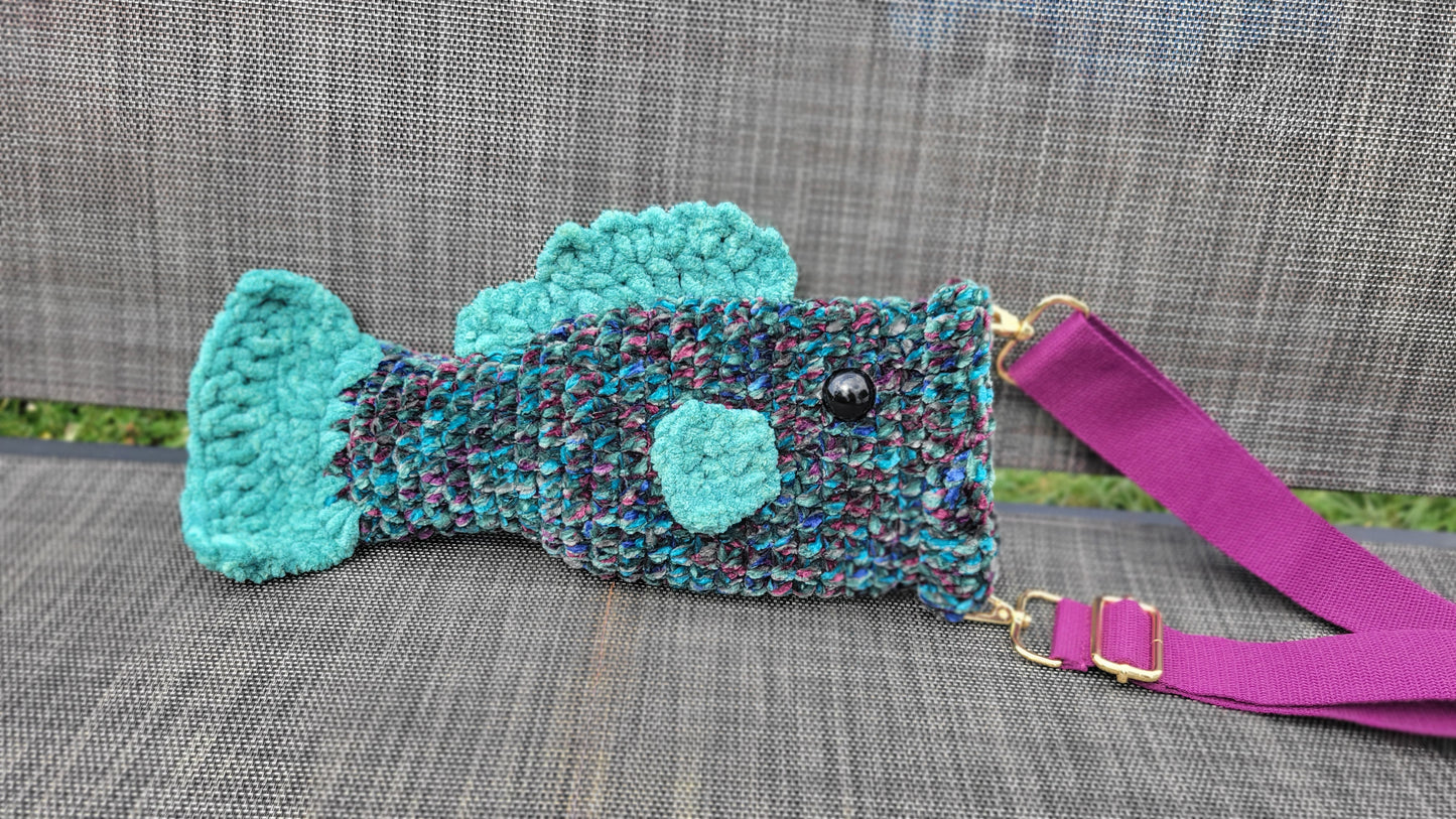 Crossbody Fish Bag - Velvet (Blue, Green, Purple)