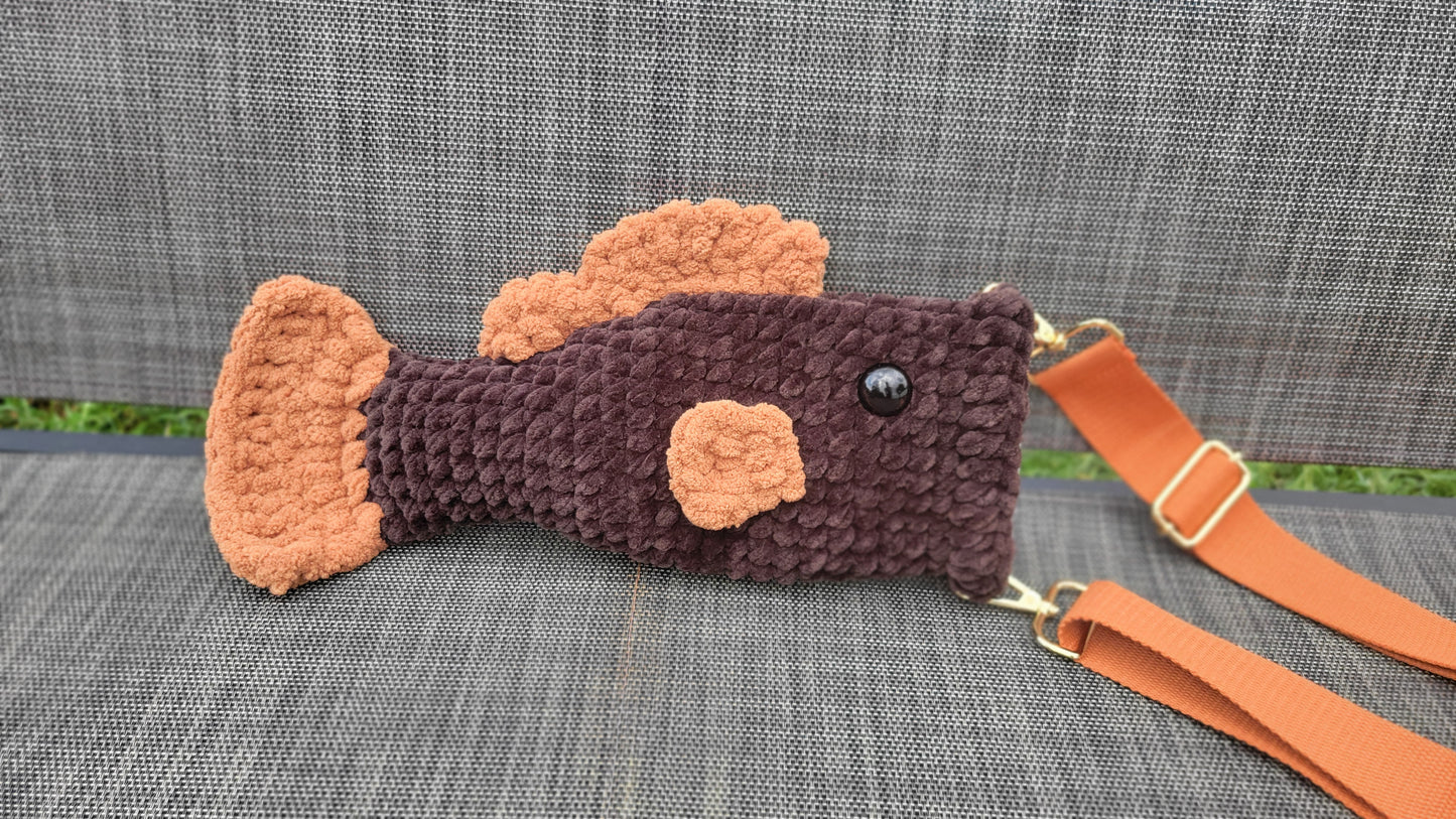 Crossbody Fish Bag - Dark Brown Velvet & Bronze