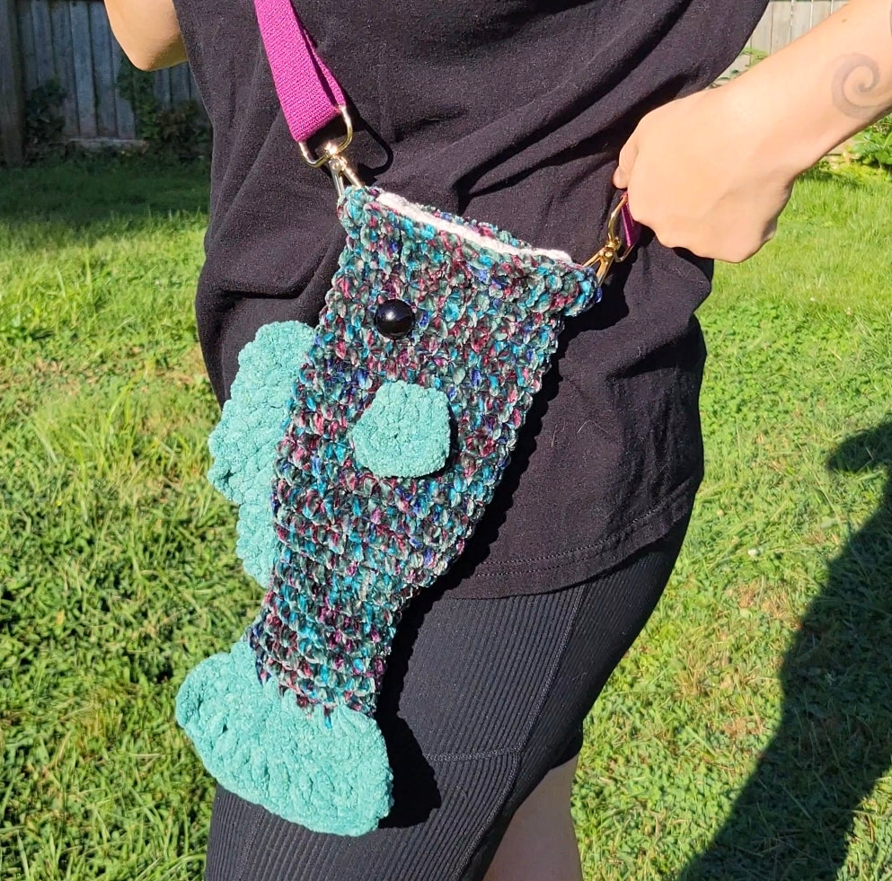 Crossbody Fish Bag - Velvet (Blue, Green, Purple)