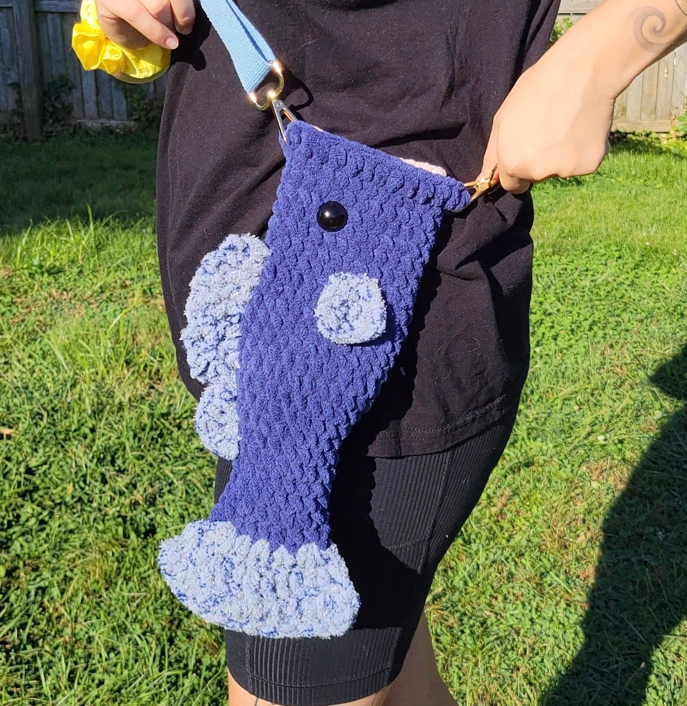 Crossbody Fish Bag - Blue & Blue Tweed
