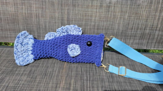 Crossbody Fish Bag - Blue & Blue Tweed