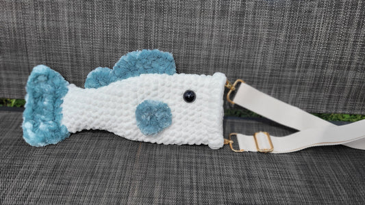 Crossbody Fish Bag - White & Blue Velvet Fins