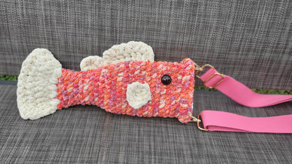 Crossbody Fish Bag - Orange Fuchsia & Ecru
