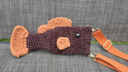 Crossbody Fish Bag - Dark Brown Velvet & Bronze