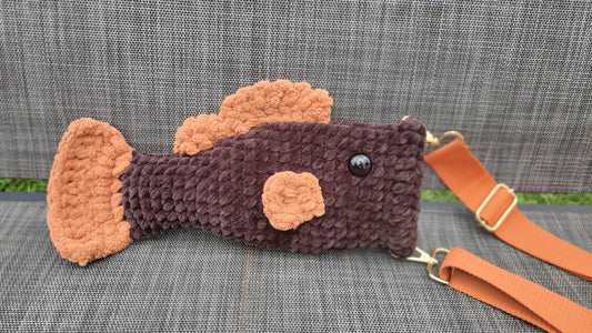 Crossbody Fish Bag - Dark Brown Velvet & Bronze