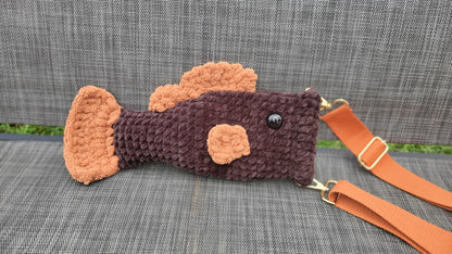 Crossbody Fish Bag - Dark Brown Velvet & Bronze