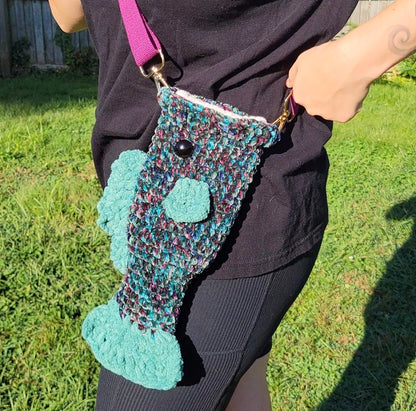 Crossbody Fish Bag - Velvet (Blue, Green, Purple)