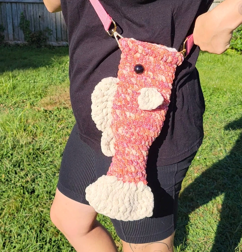 Crossbody Fish Bag - Orange Fuchsia & Ecru