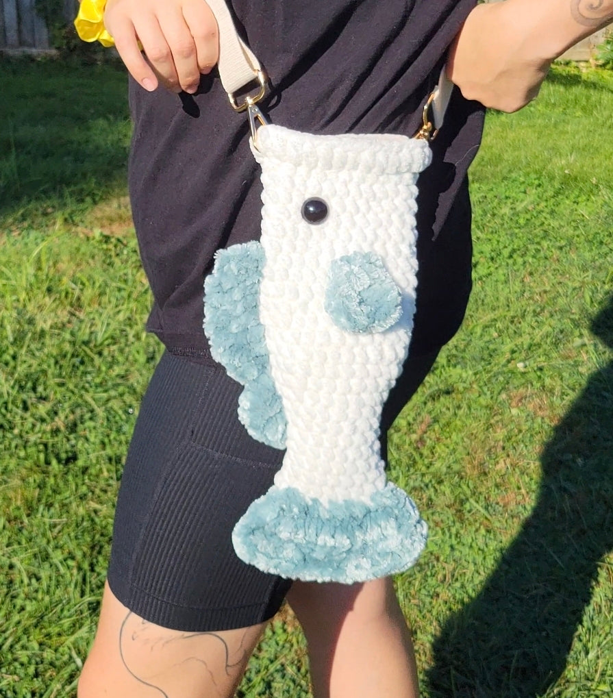 Crossbody Fish Bag - White & Blue Velvet Fins