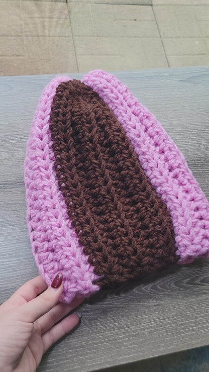 Beanie Winter Hat (Pink and Brown)