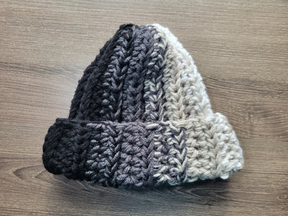 Beanie Winter Hat (Black and White Ombre)