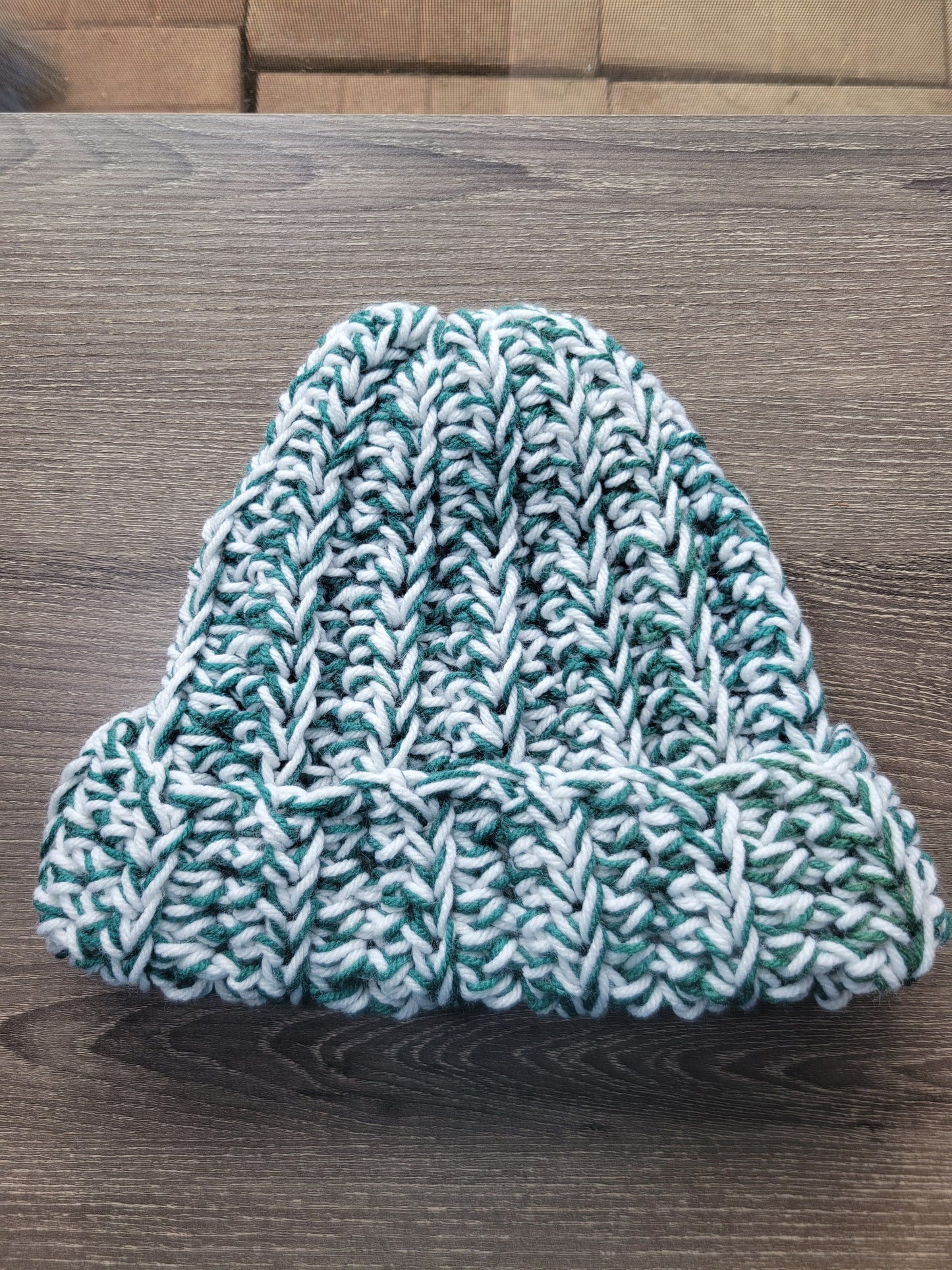 Beanie Winter Hat (White and Green)