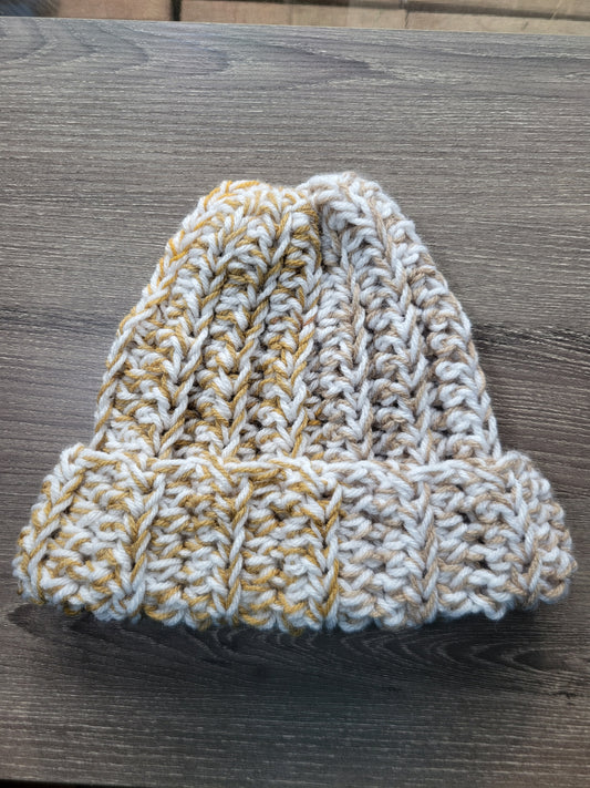 Beanie Winter Hat (White and Gold)