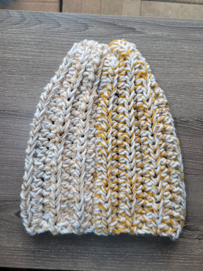 Beanie Winter Hat (White and Gold)