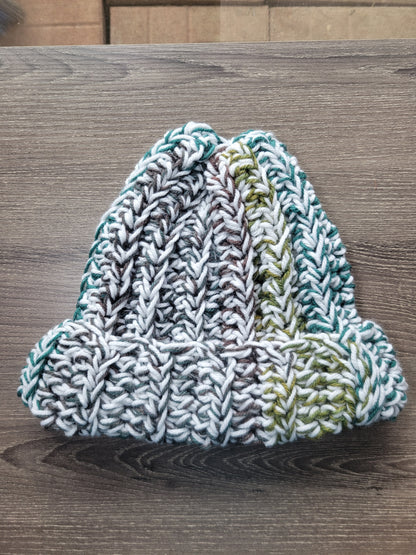 Beanie Winter Hat (White and Green)